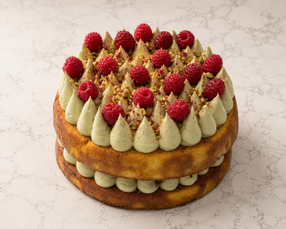 Orange Almond, Pistachio Buttercream & Raspberries Cake